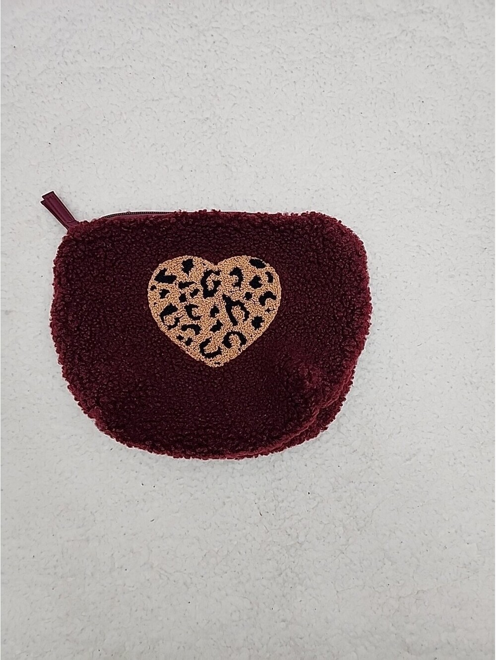 COSMETIC Maurice  Bag for Women Small Makeup Bag Red Fuzzy With Goldtone Heart